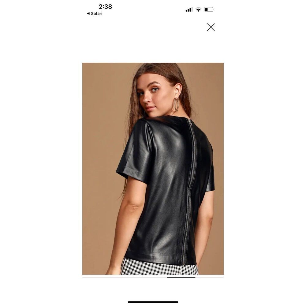 Lulus Chic Black Women's Top XS Vegan Leather Black Zip Black Elegant READ - Picture 3 of 13